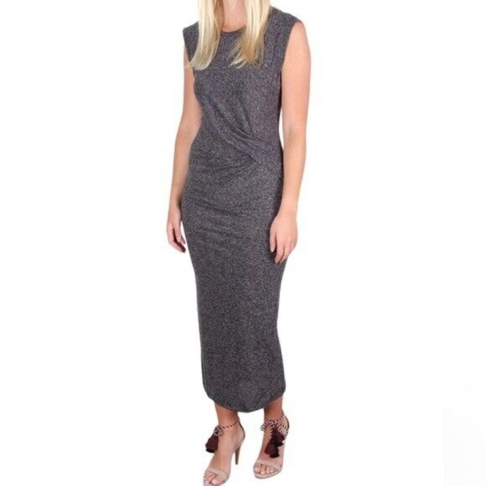 IRO Adonis Linen Blend Midi Dress Women Size Small Maxi neutral Gray Sleeveless